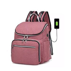 Maternity Diaper Bag USB Earphone Port Baby Nappy Travel Mummy Backpack Pink